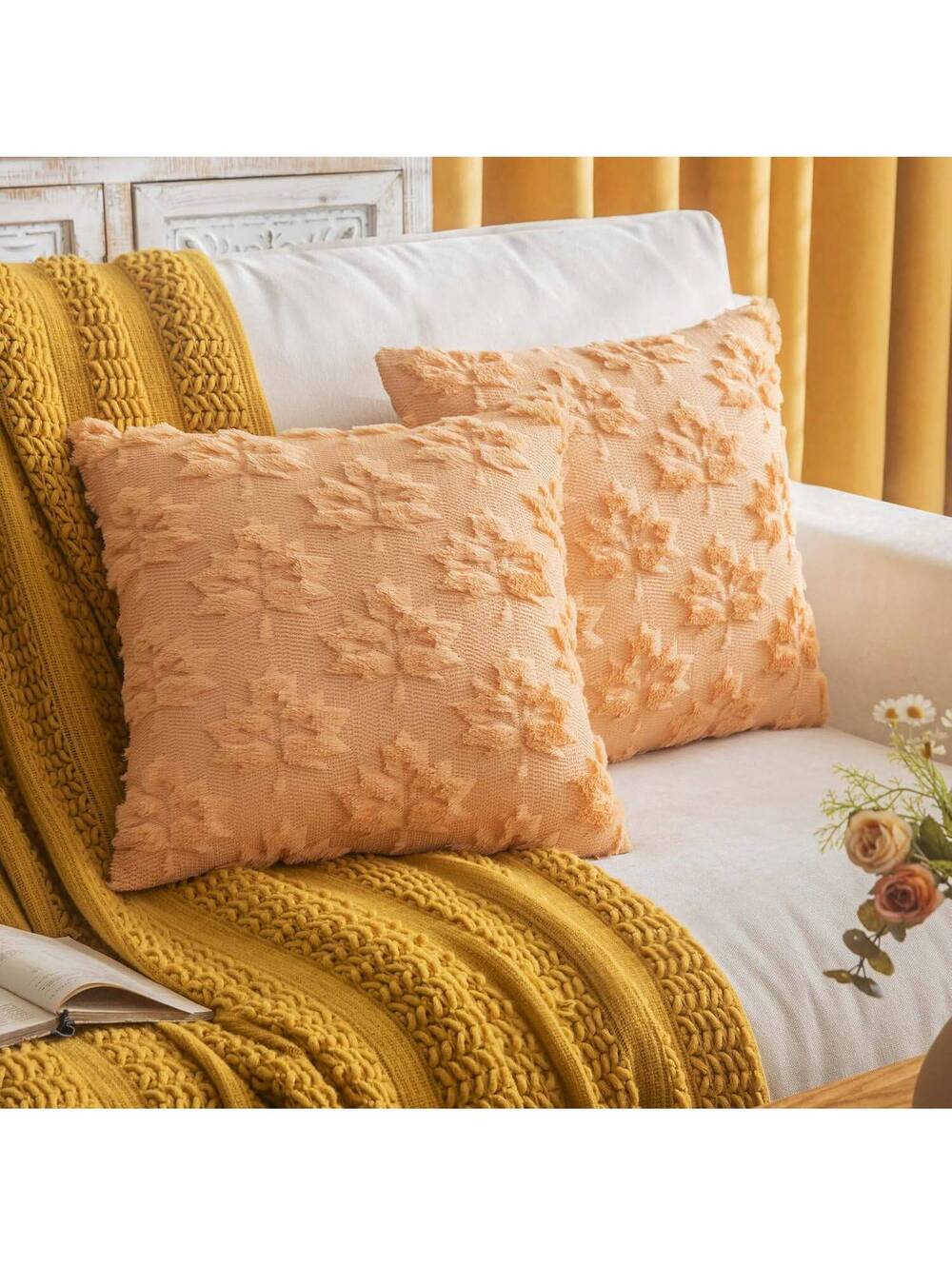 COSIBONO Maple Leaf Pillow Covers 18"x18", Set of 2, Fall Decor, Autumn Design